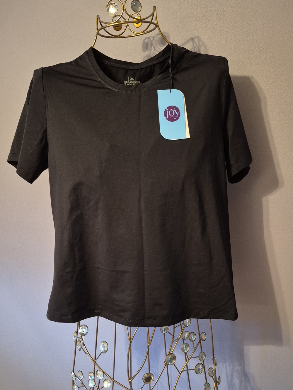 NWT Joy Mangano Black Crewneck CleanBoss Short Sleeve Tee
